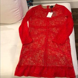 Bardot Red Long Sleeve Lace Sheath Dress-NWT